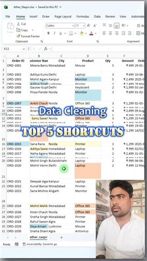 Excel Data Cleaning Top 5 Shortcuts 🔥 | Clean Data in Seconds (Must Know) #excelshorts #excel