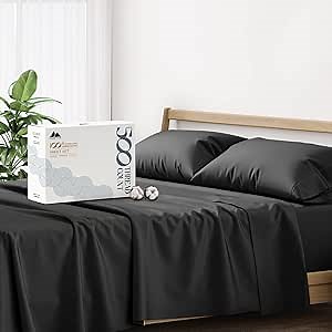 Mayfair Linen 500 Thread Count Full Cotton Sheets - 4 PC Full Size Bed Sheet Set Cotton (Black), Soft, Cooling, Sateen Hotel-Quality 16" Deep Pocket Bedsheet for Hot Sleepers (Fits 18" Mattress)