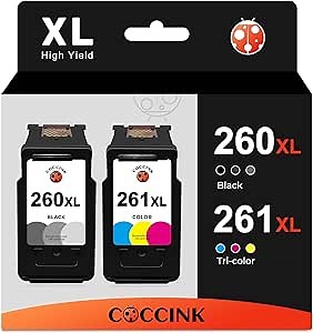 COCCINK 260XL 261XL for Canon TS6420a Ink Cartridges Pixma TS6420 TS6400 TS5300 TS5320 TR7020 TR7020a TR7022 TR7000 Printer Remanufactured for Cannon 260 and 261 PG-260 CL-261 XL (1 Black 1 Tri-Color)