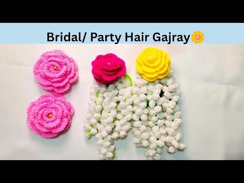 🌸 Crochet Hair Gajra Tutorial | Bridal/Party Wear Handmade Gajra | Easy Crochet Flowers 🌸
