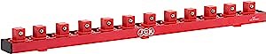 JCK Professional Quality Aluminum Socket Organizer (1/2" Socket) with special designed strip & 360 degree rotary positioning studs Red for Metric/Imperial tool Organizer secure socket storage toolbox
