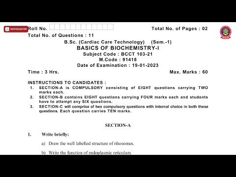 BSC 1ST SEM CCT BASICS OF BIOCHEMISTRY 1ST JAN 2023 | PTU