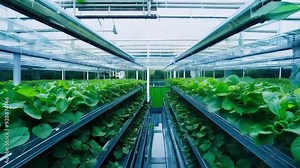 Sustainable vertical farming with solar panel and wind turbine in modern greenhouse
