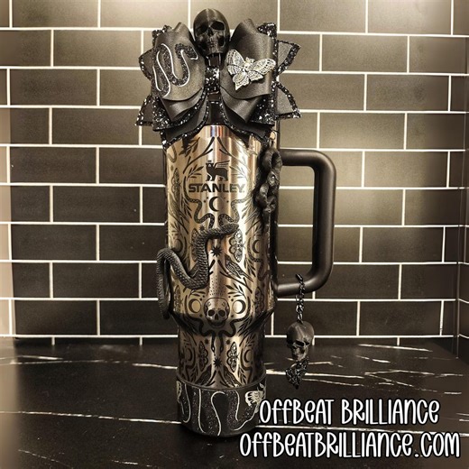Deadly Damask Stanley Tumbler Bow, Gothic Halloween Stanley Straw Bow, Snake and Moth Celestial Bow, Stanley Deadly Damask Cup Accessories - Etsy