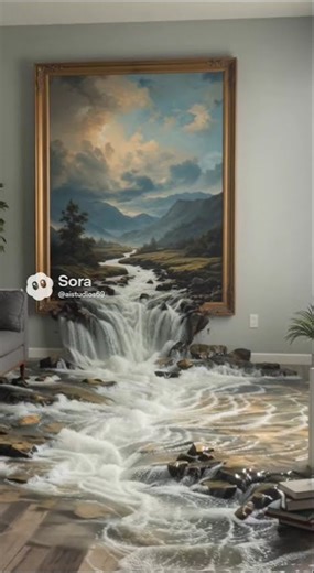 Surreal Living Room: The Infinite River Illusion 🖼️🌊