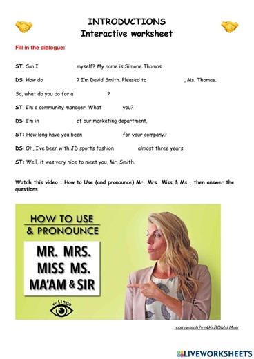 Introductions free online worksheet