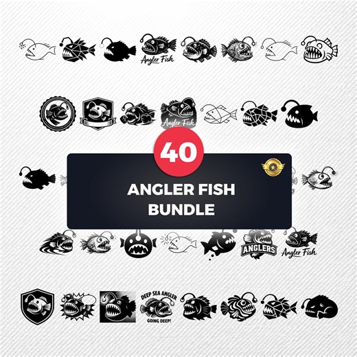 Angler Fish SVG Bundle | 40 Vector Clipart PNG Eps Dxf PDF | Deep Sea Creature | Silhouette Graphics - Etsy