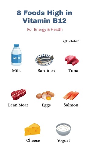 8 Best Foods High in Vitamin B12 to Boost Your Energy #dietotox #shorts #health