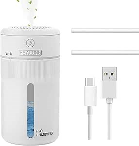 Small Humidifiers for Bedroom, 400ml Mini Cool Mist Humidifier Portable White Personal Desk Humidifiers for Baby Bedroom Car Plants Office Travel, 3 Mist Modes Super Quiet