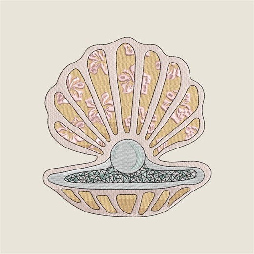 Shell With Pearl Machine Embroidery Design – Seashell Pearl Pattern (4 Sizes, Instant Download) - Etsy