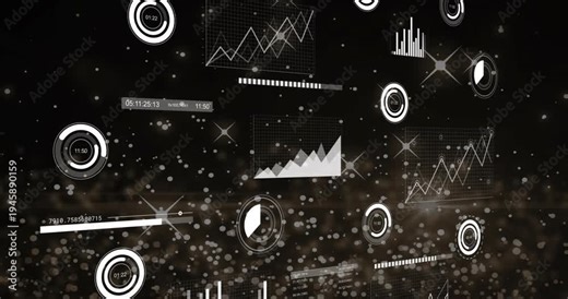 Playback starting, HUD charts and dials animating and adjusting while visualizing tech data trends