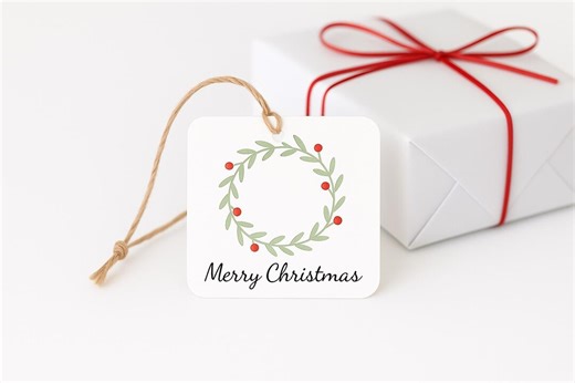 Merry Christmas Wreath Gift Tags • Printable Holiday Mini Cards (PDF) - Etsy
