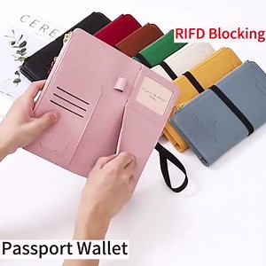 DOB SECHS Passport Holder for Travel Women RFID Blocking Leather Passport Wallet Travel Document Organizer Pouch Bag, Slim Passport Cover Case with Zipper Cash Pocket Purse+Card Slots+ID Window, White