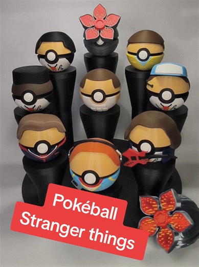 et voici le pack complet des #pokeball #strangerthings avec l'ajout des deux derniers qui manquaient pour avoir les 9. d'autres modèles arriveront pour compléter la collection mais déjà le pack est disponible sur MS3D et n'oubliez pas qu'il y a la pokeball du mois qui est le démogorgon or, argent titane et rouge silk. #strangerthings5 #episodefinal #strangerthings5vol3