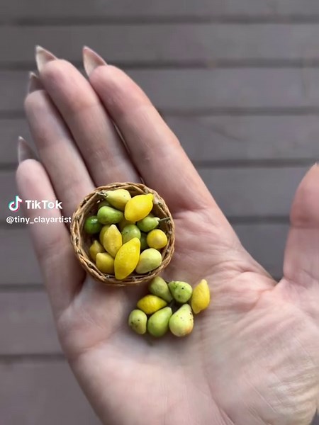 Handcrafted Tiny Food: Pears and Lemons in Baskets