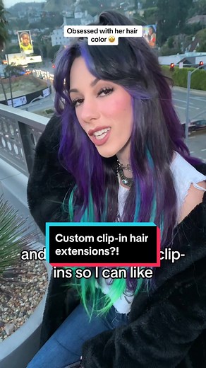 Custom colored clip-in hair extensions? Say LESS. This is without a doubt, the best hairstyling product. Want 5 minute hairstyles? You got it. Looking for some simple hairstyles for long hair? Look no further. I was dyeing my natural hair, but now I just pop in my colorful clip-in hair extensions and voilà! Quick and easy haircolor and no damage. Locally made in Los Anges, a sure fire way to stand out. Coming soon right here on my tiktok shop!!! #losangeles #purplehighlights #blackandpurplehair