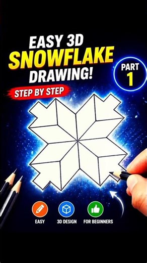 Easy 3D Snowflake Drawing ❄️ P1 #shorts #youtubeshorts