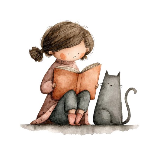 Girl Reading With Cat PNG Clipart, 12x Watercolor Book Lover Clip Art Set, Printable Reading Clip Art, Digital Download, Transparent PNG - Etsy