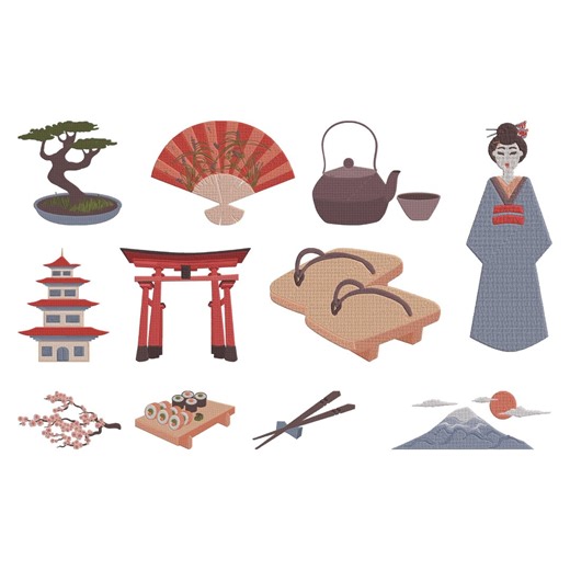 Japanese Culture Embroidery Design, Geisha, Torii Gate, Tea, Sushi Machine Embroidery File, 11 Design, 6 Size, Instant Download - Etsy Australia
