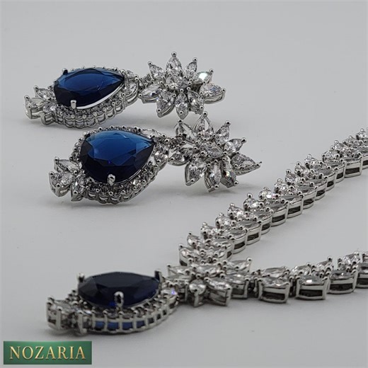 Royal Blue Allure: Handmade Necklace Set With Sapphire-style Stone in Premium Silver-finish - Long, Elegant Fashion Jewelry for Her - Etsy