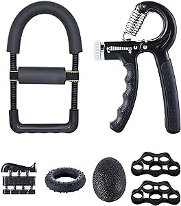 Hand Grip Strengthener kit（7 Pack）, Forearm Workout Trainer Adjustable Hand Grip Exercise,Finger Strength Exerciser, Finger Stretcher, Grip Ring & Stress Relief Grip Ball for Finger Rehab