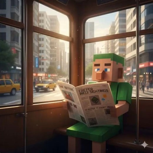 reads a newspaper on the tram #minecraft