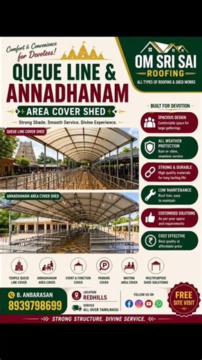 Temple Queue Line & Annadhanam Shed Work | Strong Roofing Solution