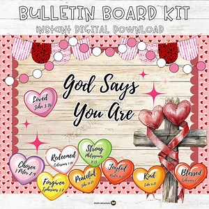 Christian Valentine Bulletin Board Kit | God Says You Are | Bible Verse Classroom Decor - Etsy