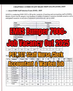 94K views · 631 reactions | EMRS Bumper 7000 Job Vacancy 2025 Out ll  EMRS PGT, TGT Staff Nurse, Clerk, Accountant, job Vacancy 2025 Age, Cryteria Salary क्या रहेगी #JobSearch #emrsjob #ssc #HPPSC #hprca #gkquiz #PositiveVibes | Competitive Exam Update & Blogs | Facebook