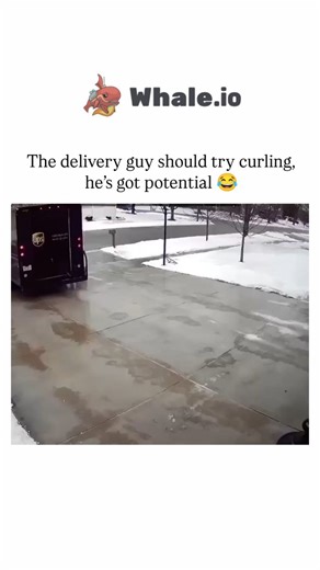 Unviversal Clips on Instagram: "This Instagram reel in June 2025, captures a UPS driver in Michigan sliding a package up an icy driveway using his feet after repeated falls, ending with a triumphant thumbs-up, amassing over 142,000 views. The video highlights the physical demands on delivery workers during winter; US data from the Bureau of Labor Statistics shows slip-and-fall incidents account for 15% of workplace injuries in transportation, underscoring such perseverance amid hazardous conditi