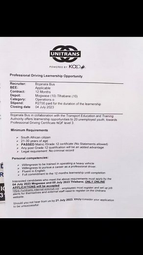 Truck Driver Learnerships 2024: Apply Before Closing Date