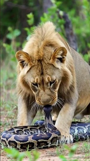 A lion is catching and eating a python. #viral #lion #python
