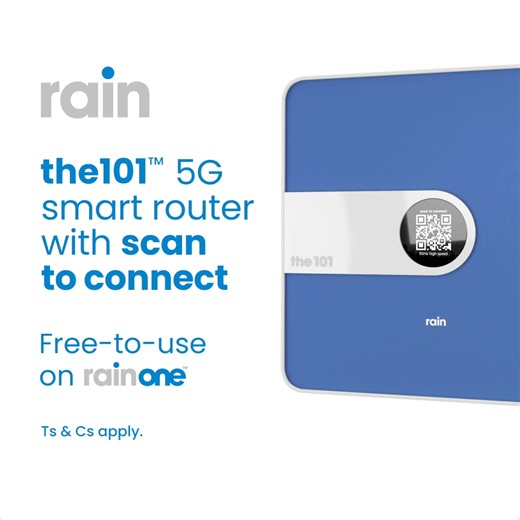 the101™ 5G smart router, with scan to connect. Free-to-use rainOne. Ts & Cs apply. | rain South Africa