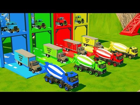 Garage with Colors - ALL MIXER TRUCK WITH DOUBLE FLATBED TRAILER TRUCK, KENWORTH, VOLVO, IVECO