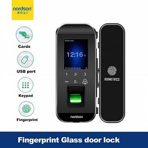 [Hot Item] Remote Control RFID Card Electric Fingerprint Password Glass Door Lock with Touch Keypad for Swing Frameless Door