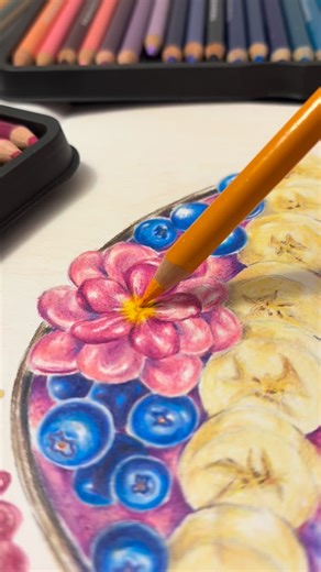 Creating the Chaos on Instagram: "Drawing a fresh fruit smoothie bowl with colored pencils and color theory. Wanted to try a little more interesting drawing than just one piece of fruit . . . #smoothiebowl #drawing #fruitart #coloredpencildrawing #coloring #creatingthechaos #colorwithme #artprocess #coloredpencil #satisfyingart #yummy"