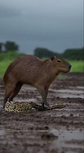 Capybara fights with a python #Capybara #Anaconda #AmazonBattle #Shorts #EpicAnimals #CapybaraFight
