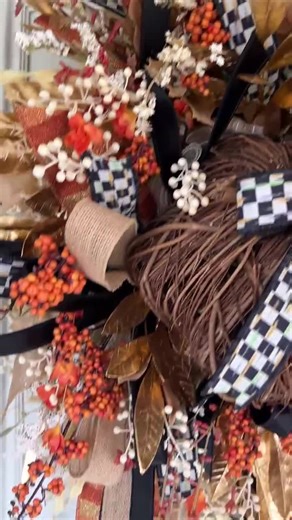 Elegant Fall Wreath With Gold Accents, Black & White Ribbon, and Autumn Berries – Handmade Autumn Door Decor - Etsy