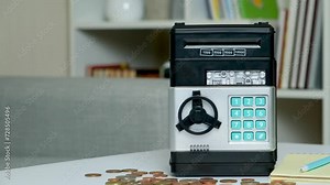 Toy safe piggy bank for money, coins and banknotes for kids