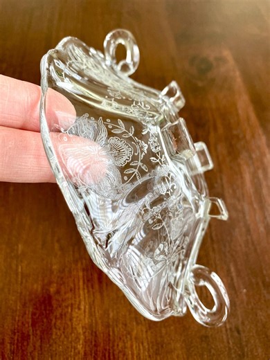 Vintage Heisey Footed Handled Candy Dish Bowl Orchid Pattern Scalloped Edge USA - Etsy