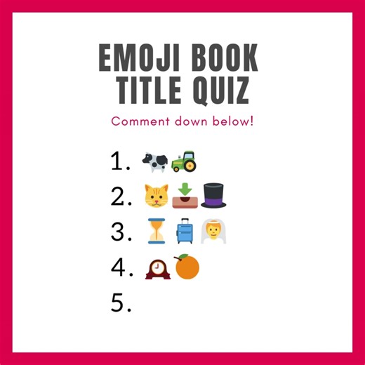 5 comments | Quiz time! Can you guess the book titles from these emojis? 1.  2.  3. ⏳麟 4. ️ 5. 壘✌️ | Gold Coast Libraries | Facebook
