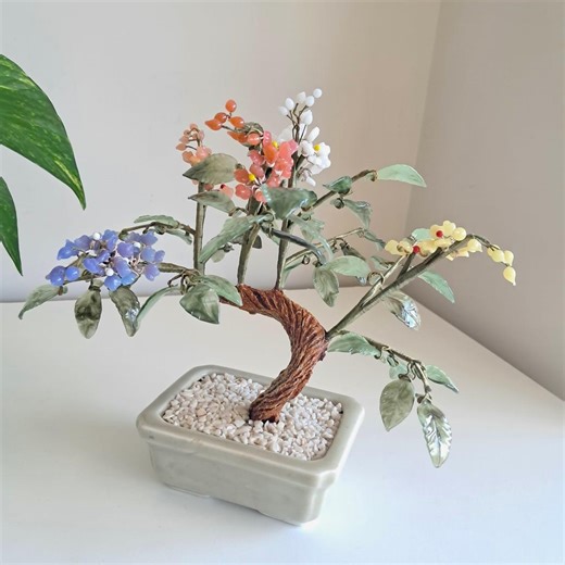 Vintage Chinese Multi-coloured Glass Bonsai Tree – Celadon Ceramic Pot. - Etsy