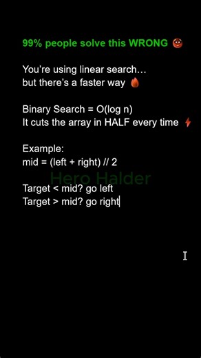 Why Binary Search is 100x Faster than Linear Search ⚡ #DSA #Shorts #Hero