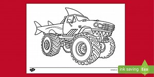 Shark Monster Truck Colouring Page