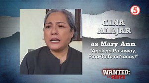 Humanga si Gina Alajar kay Mary Ann Olarte, ang karakter na kanyang gagampanan sa episode na pinamagatang "Anak na Pasaway, Pina-Tulfo ni Nanay". Ayon pa sa veteran actress and director, may maganda ring maidudulot ang "tough love" sa pagpapalaki sa mga anak. Abangan ang madamdaming pagganap ni Gina Alajar sa #WantedAngSeryeTV5! 📅 February 27, Sabado ⏰ 9 PM | TV5