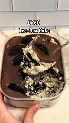 Day 5/7 | OREO Ice-Box Cake ❄️🍪 No oven, just layers of OREO and cream chilling in glass. #iceboxcake #OREOiceboxcake #iceboxcakerecipe #OREOiceboxcakerecipe #oreocake