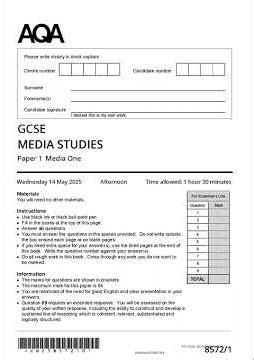 Combined 2025 AQA GCSE Media Studies Paper 1 Question Paper And Mark Scheme 8572 1 Media One