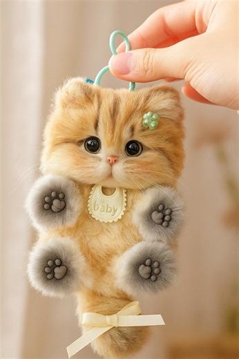 Fluffy Cat Plush Keychain, Handmade Kawaii Kitten Bag Charm - Etsy Australia