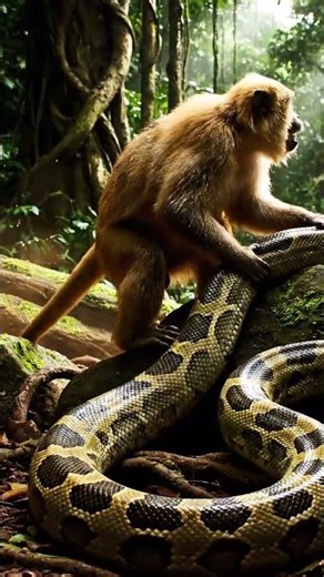 Monkey Mom Attacks Python to Save Baby From Deadly Snake