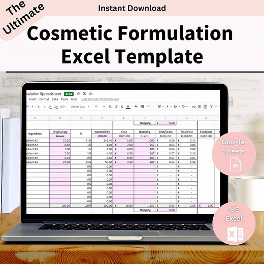 Skincare Formulation Spreadsheet and Calculator | Cosmetic Calculator Excel Template | Skincare Business Spreadsheet (google Docs, Msexcel) - Etsy